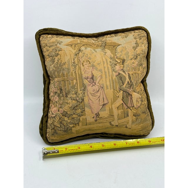 Vintage Velvet Green Victorian Tapestry Pillow For Sale - Image 4 of 8