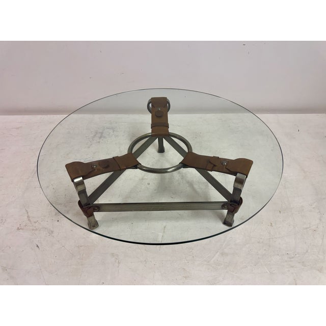 Wrought Iron and Leather Coffee Table by Jean-Pierre Ryckaert, 1960s For Sale - Image 4 of 11