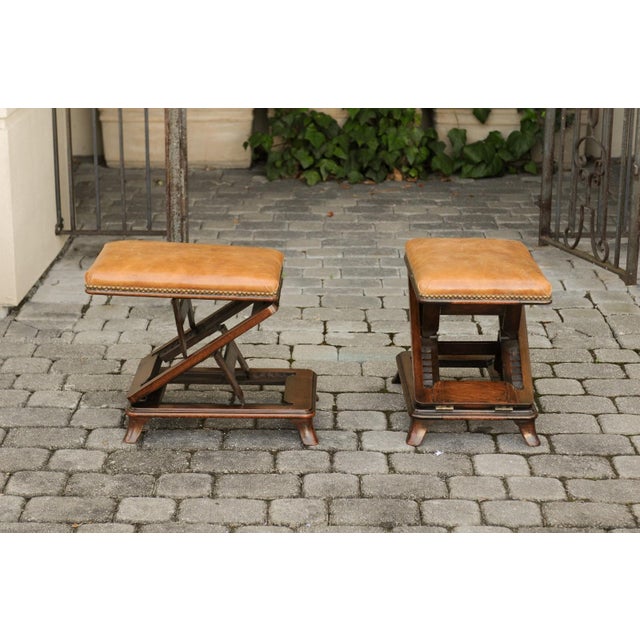 Wood Pair of English Wooden Metamorphic Footstools with Leather Tops, circa 1860 For Sale - Image 7 of 12
