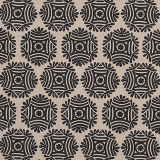 Schumacher Gilded Star Hand Block Fabric In Black For Sale