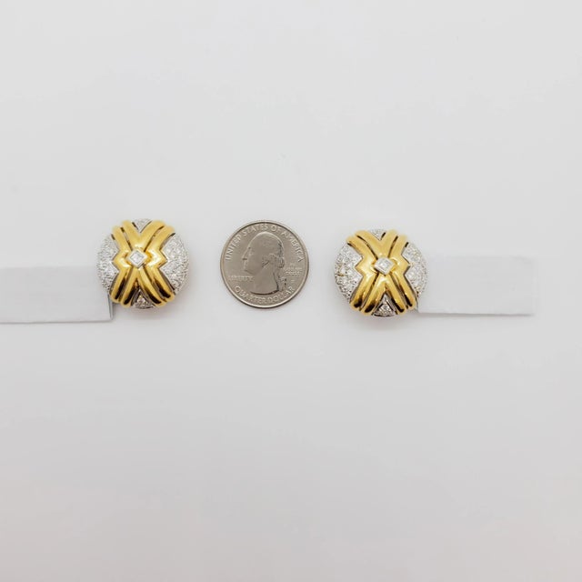 Early 21st Century White Diamond Earring Clips in 18k Two Tone Gold - A Pair For Sale - Image 5 of 7