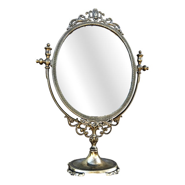 Vintage Hollywood Regency Rococo Revival Brass Vanity Mirror, 1960s For Sale