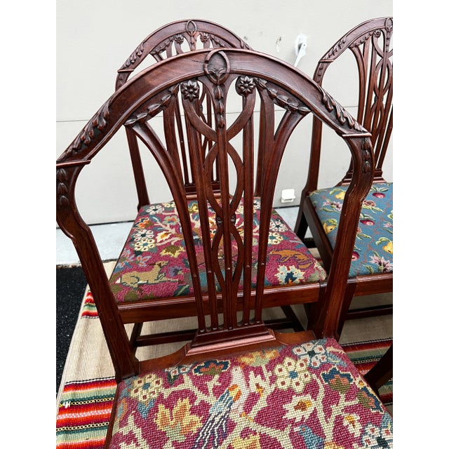 A Very Fine Set of 6 English George III Carved Mahogany Hepplewhite Dining Chairs, Circa 1790's England, Circa 1790's...