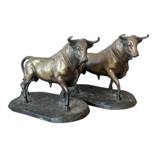 Vintage Boho Bronze Bull Statues - A Pair For Sale