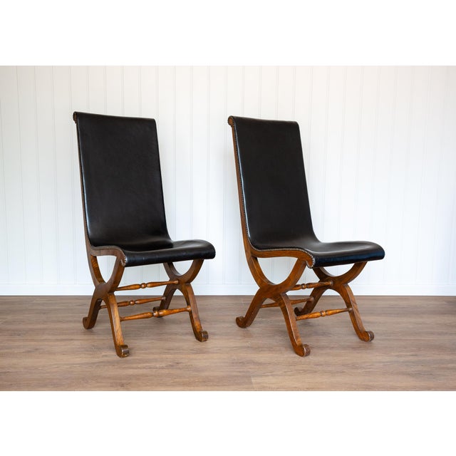 Spanish Dining Chairs in Oak and Leather by Pierre Lottier Valmazan, 1960s, Set of 2 For Sale - Image 11 of 18