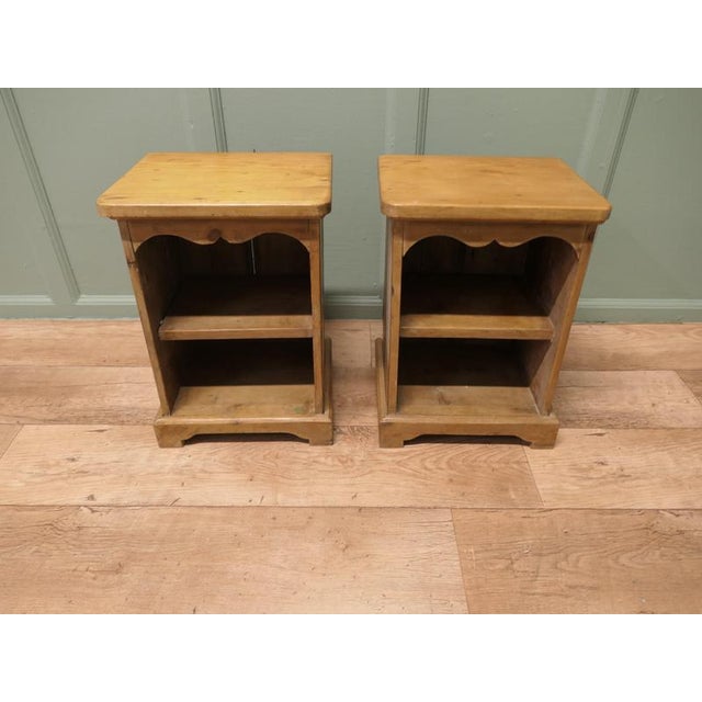 A pair of Good if small Pine Bedside Lockers, each of the cupboards has an open front and a shelf, no drawers or cupboard...