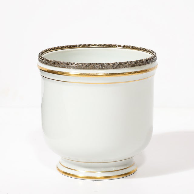 Mid-Century Modernist Porcelain Cachepot With Gilt Detailing by Limoges For Sale - Image 4 of 11