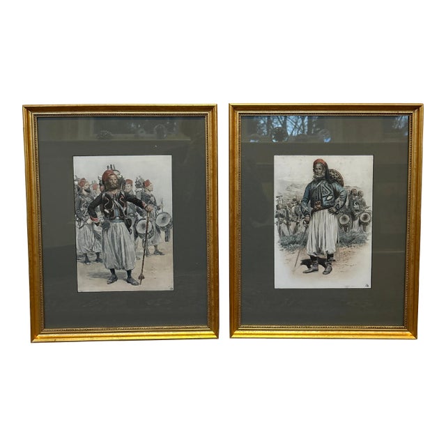 Late 19th Century Pair of Military Prints of French North African Soldiers by Edouard Detaille French., Framed - Set of 2 For Sale