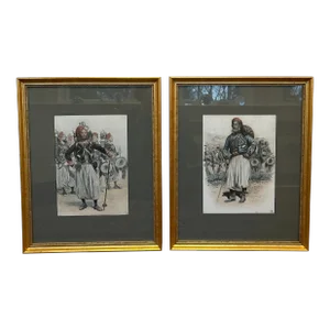 Late 19th Century Pair of Military Prints of French North African Soldiers by Edouard Detaille French., Framed - Set of 2