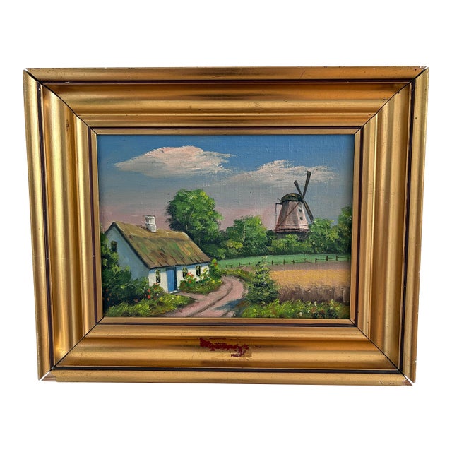 Vintage Original Cottage Landscape Oil Painting - Signed For Sale