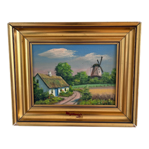 Vintage Original Cottage Landscape Oil Painting - Signed