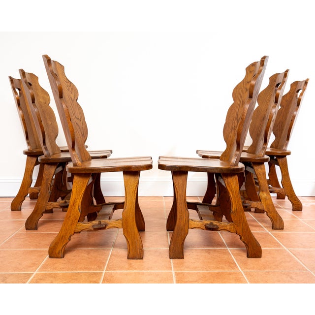 1960s Vintage Belgian Dining Chairs in Oak, 1960s, Set of 6 For Sale - Image 5 of 18