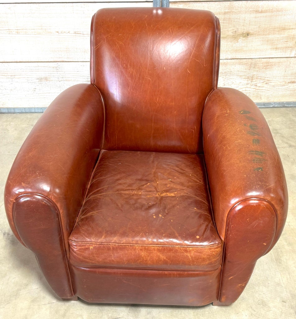 Oversized French Modern Leather Club Chair, France, Circa 1960s