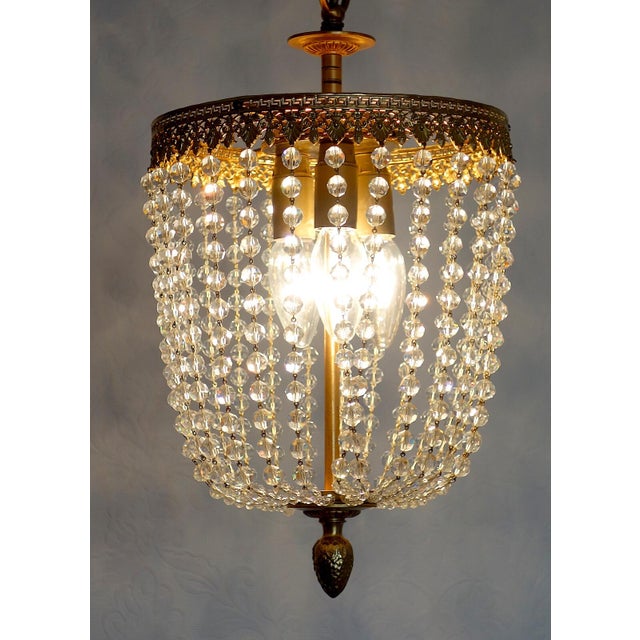 Brass Lead Crystal Pearl Three Lights Chandelier, 1960s For Sale - Image 10 of 11