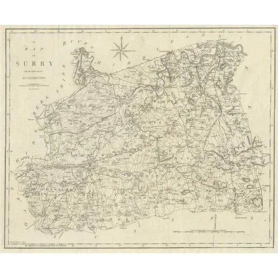 Large Antique County Map of Surrey, England, 1805 For Sale - Image 6 of 6