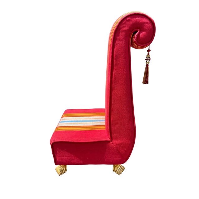 1980s Hollywood Regency Style Upholstered Slipper Chair For Sale - Image 5 of 10