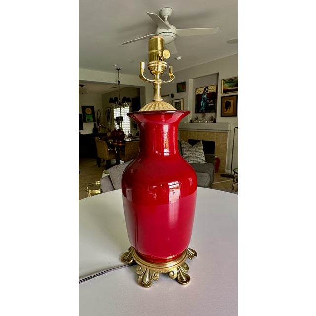 Chinese 1960s Single Chinese Sang De Boeuf Flambé Oxblood Porcelain Table Lamp For Sale - Image 3 of 17