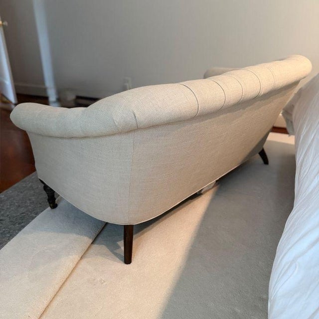 Lee Industries Tufted Linen Loveseat For Sale - Image 9 of 11