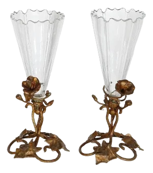 Art Nouveau Period Crystal Vases, 1900, Set of 2