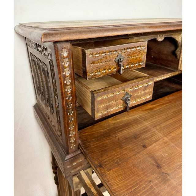 Spanish Carved Wood Bargueño with Figural Decoration, 1940 For Sale - Image 12 of 14