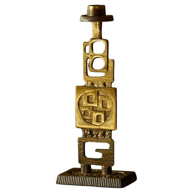 Gold Mid-Century Brutalist Candleholder in Brass, 1960s For Sale - Image 8 of 8