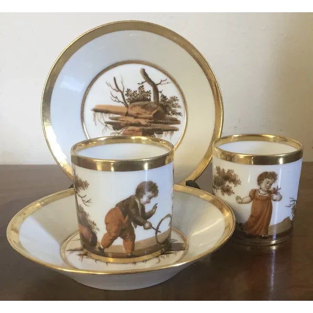 Early 19th Century Antique Circa 1805 French Empire Porcelain Coffee Cans & Saucers by La Courtille - 4 Pieces For Sale - Image 5 of 13