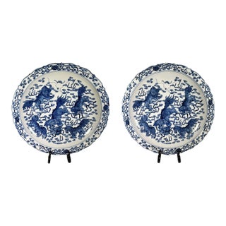 Chinese Blue and White Chargers With Scalloped Edge - A Pair For Sale