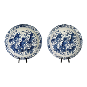 Chinese Blue and White Chargers With Scalloped Edge - A Pair