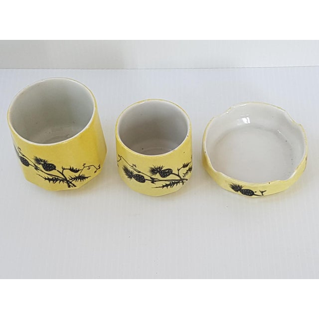 Art Deco Yellow Ceramic Tobacco Set with Thistle Decoration, 1930, Set of 5 For Sale - Image 4 of 9