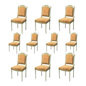 Swedish Louis XVI Style, Ten Dining Chairs, Grey Carved Wood, Fabric, 20th C.