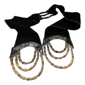 1980s Vintage Black Suede & Leather Gold Braid Wrap Belt