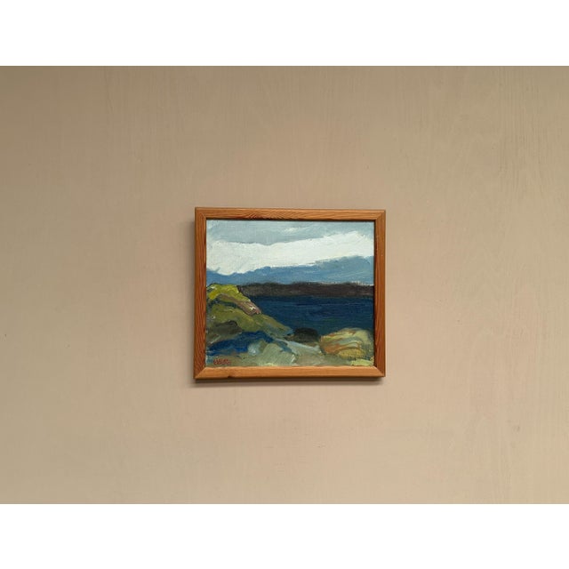 Original swedish oil on canvas – “landscape ii” by stig delang – signed – vintage & framed – 36 × 32 cm (14.2" × 12.6")...