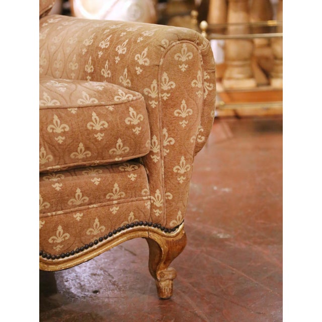 French 19th Century French Louis XV Carved and Painted Club Armchair With Gilt Accents For Sale - Image 3 of 8