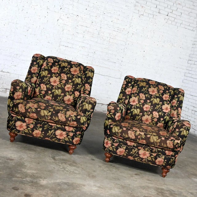 Lovely Late 20th Century Cottagecore Style pair of floral lounge chairs by Sam Moore Furniture a Division of Hooker...