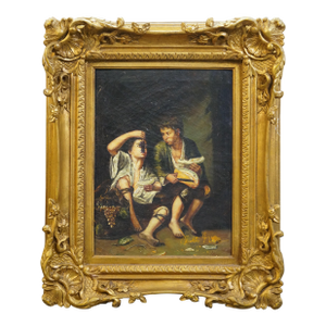 Late 20th Century Children Eating Grapes & Melon Oil Painting After Bartolome Esteban Murillo 24"