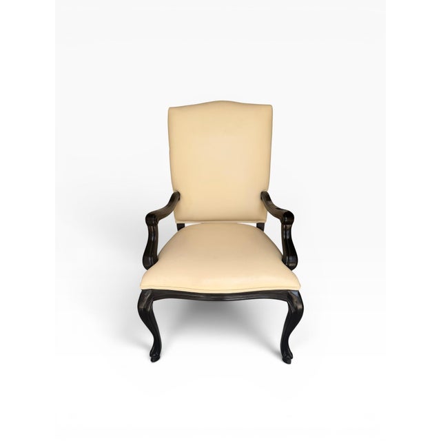 Cream Kreiss Cream Leather Chippendale Style Armchairs – Pair For Sale - Image 8 of 15