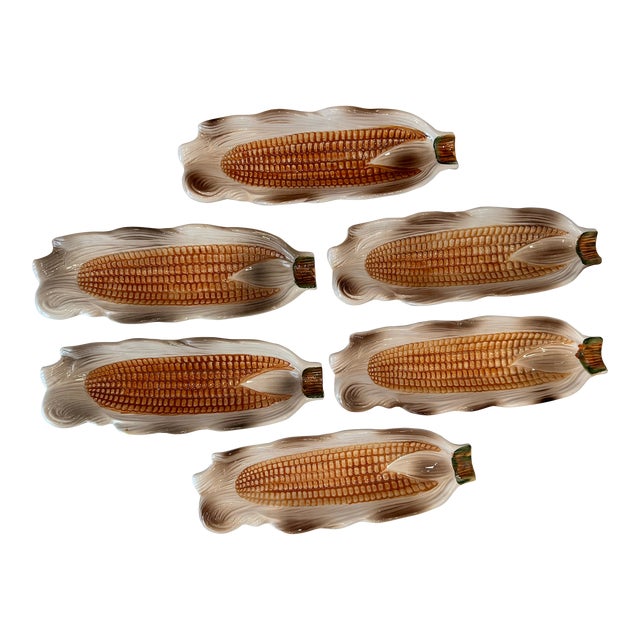 Vintage Corn Cob Ceramic Serving Plates- Set of 6 For Sale