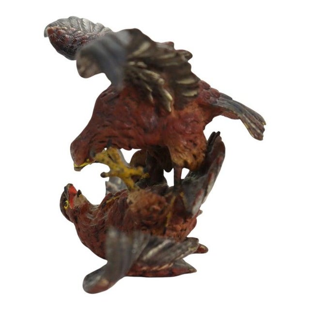 Austrian Franz Bergman (Attr) Cold Painted Bronze Fighting Eagles C1890 For Sale - Image 6 of 8