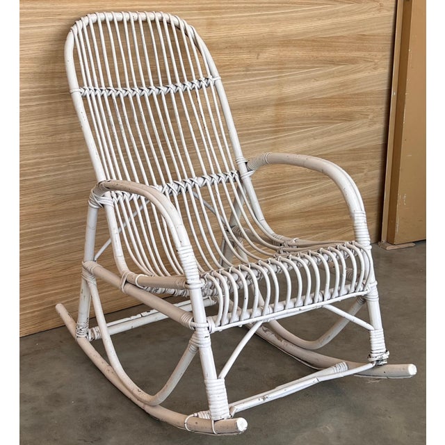 Midcentury White Bamboo Rocking Chairs in the Style of Franco Albini, Italy For Sale - Image 17 of 18