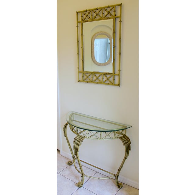 Add timeless Palm Beach glamour to your home with this stunning Vintage Hollywood Regency Faux Bamboo Console Table and...