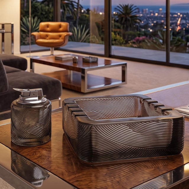 A rare and striking 1970s modern smoking set designed by acclaimed italian architect sergio asti for the prestigious...