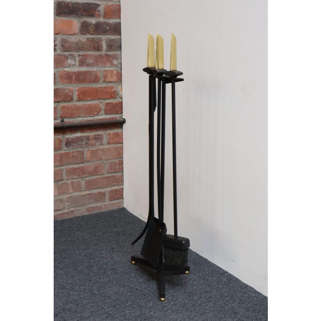 Bennett Co. Mid-Century Modern Polished Brass and Iron Fireplace Tool Set by Donald Deskey For Sale - Image 4 of 18