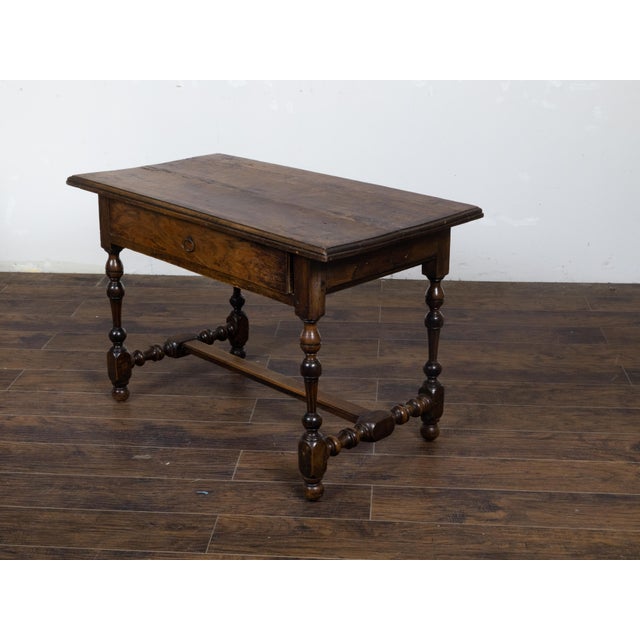 English Georgian Period 1800s Walnut Table with Drawer and Turned Baluster Legs For Sale - Image 10 of 12
