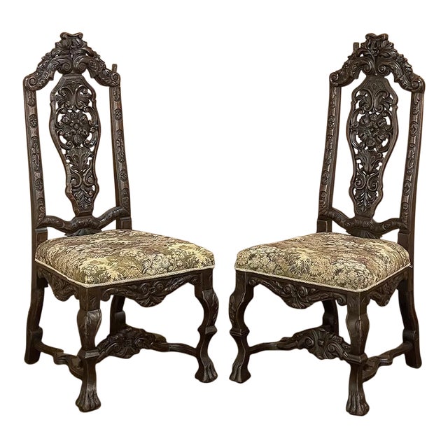 Pair Antique Italian Renaissance Side Chairs For Sale