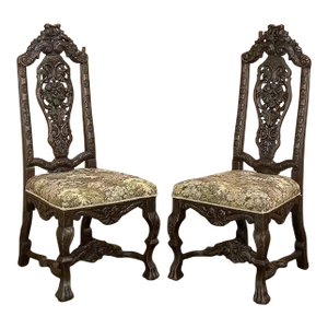Pair Antique Italian Renaissance Side Chairs