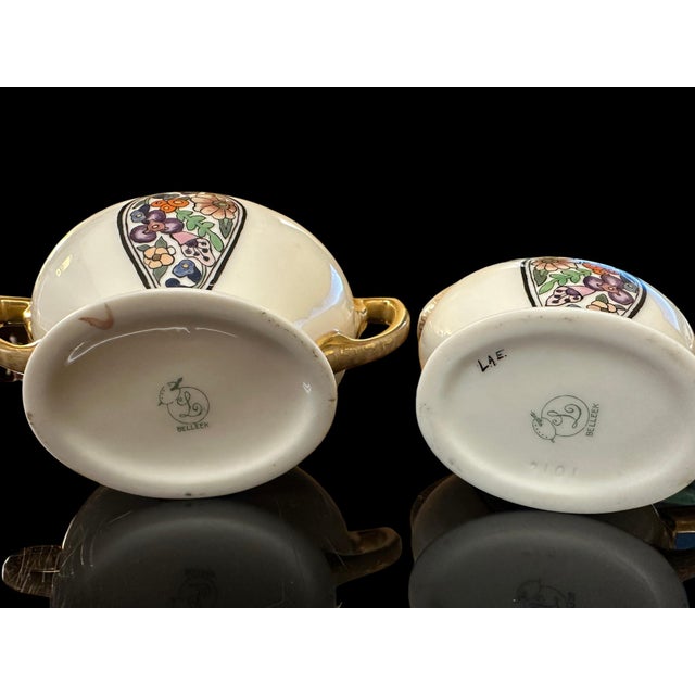 Lenox Belleek, Coffee Pot, Creamer, & Sugar, Artist Signed, 1889-1906 For Sale - Image 9 of 10