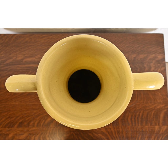1930s Robinson Ransbottom of Roseville Arts & Crafts Large Yellow Glazed Handled Art Pottery Jug or Vase, 1930s For Sale - Image 5 of 12
