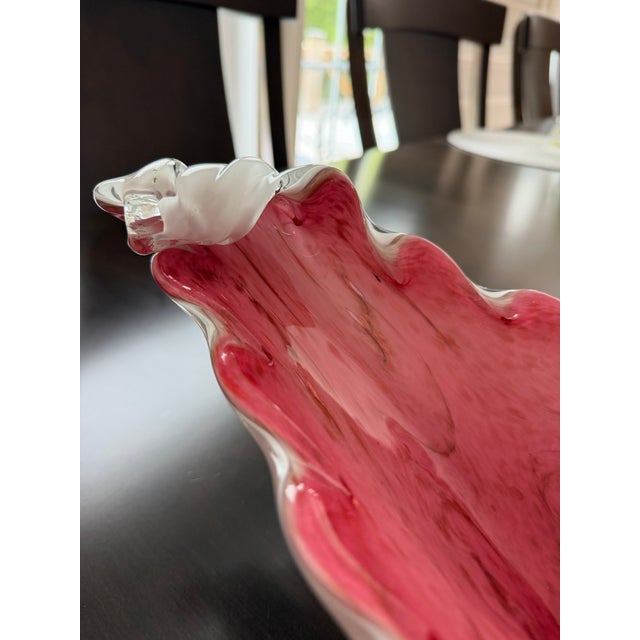 Fratelli Toso Vintage Murano Pink & White Aventurine Sculptural Centerpiece Bowl — Attributed to Fratelli Toso For Sale - Image 4 of 7