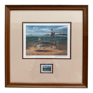 1990s Texas Saltwater Fish Print and Stamp, Framed For Sale