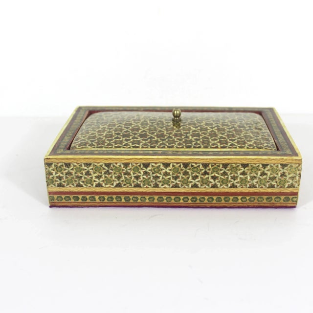 Absolutely stunning Persian Khatam box with a removable lid. This is a micro mosaic inlaid marquetry box. It is made with...